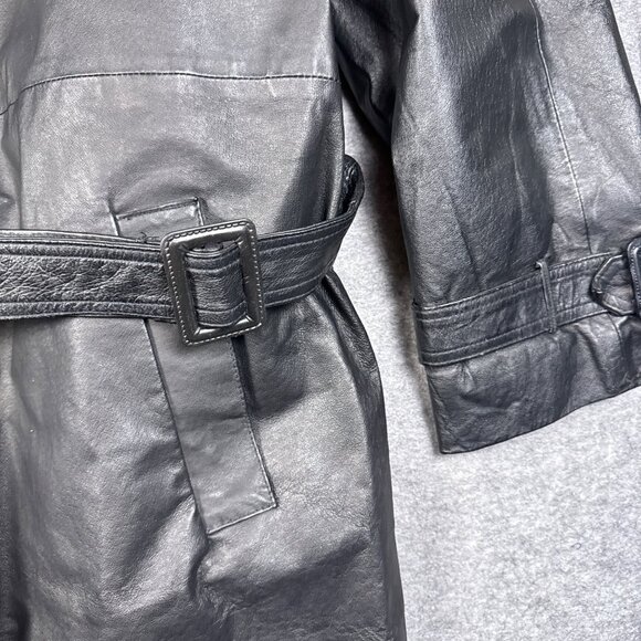 Phase 2 Coat XL Black Leather Jacket Metal Gothic Marilyn Manson Rain Trench - Picture 8 of 13